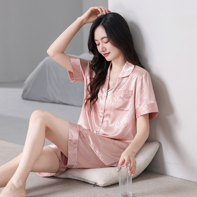 夏季短袖薄款冰丝女士睡衣套装