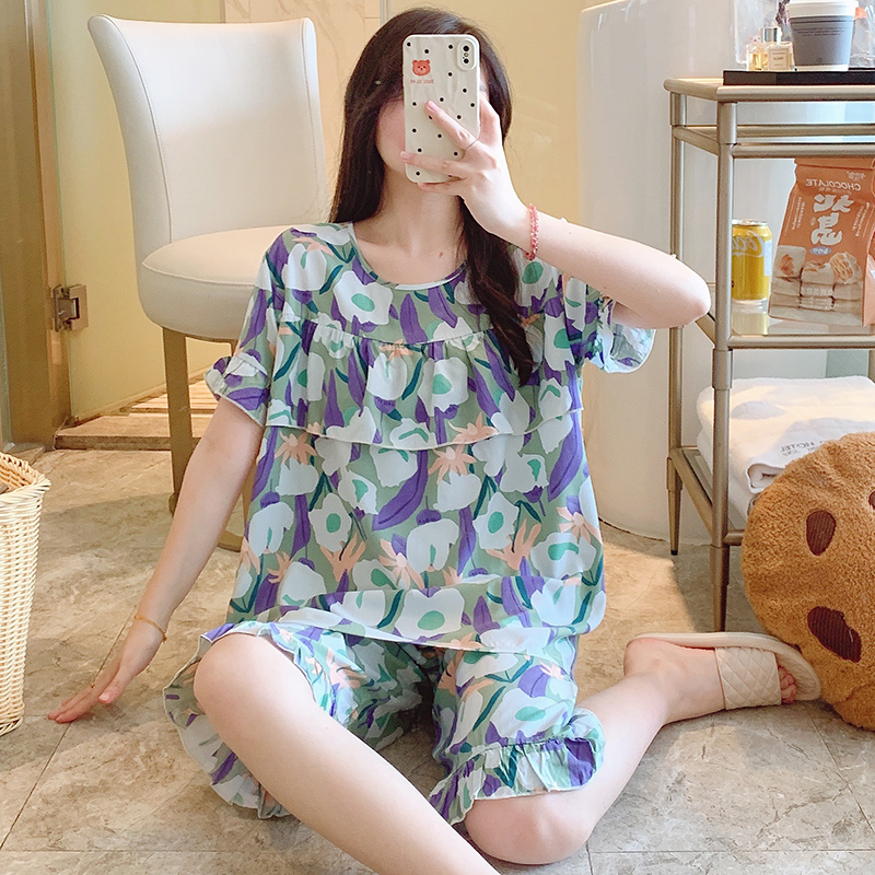 防凸点夏季薄款女士棉绸睡衣套装