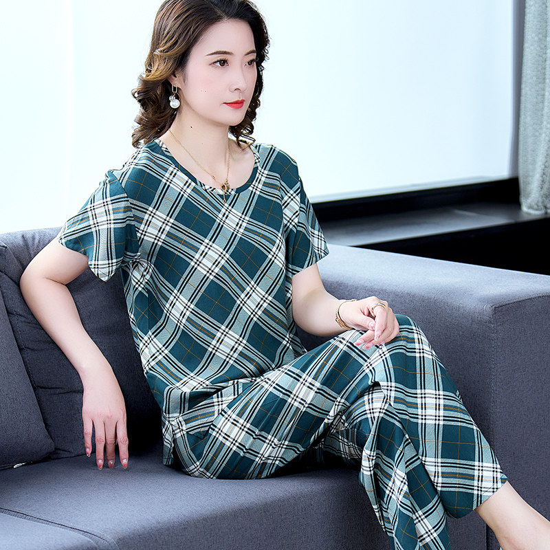 妈妈夏装套装2026新款大码短袖薄款棉绸睡衣女洋气简约人棉家居服