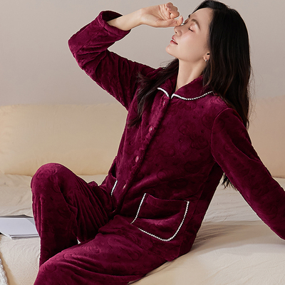 秋冬款加厚保暖女士珊瑚绒家居服