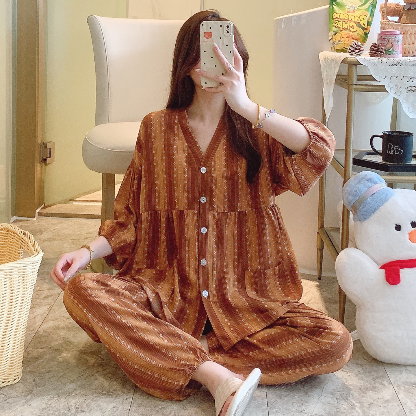睡衣女春夏季大码棉绸女士套装2026年新款绵绸中年妈妈夏款家居服