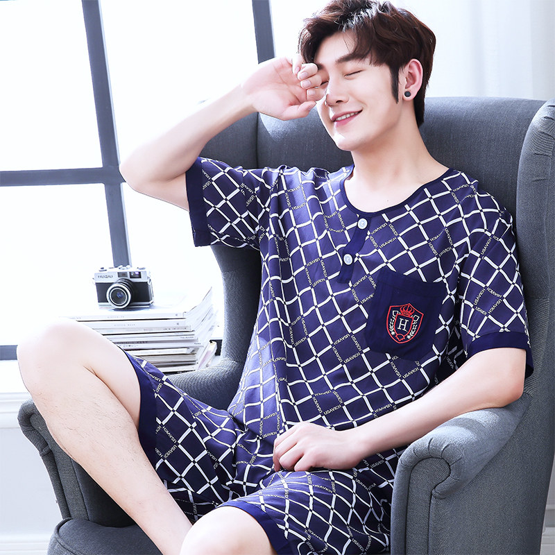 棉绸睡衣男夏季薄款短袖短裤套装大码男士夏天绵绸青中年家居服夏