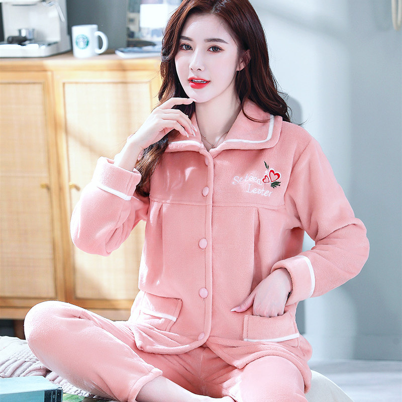 珊瑚绒睡衣女长袖加厚保暖