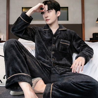 秋冬季男士保暖珊瑚绒家居服套装
