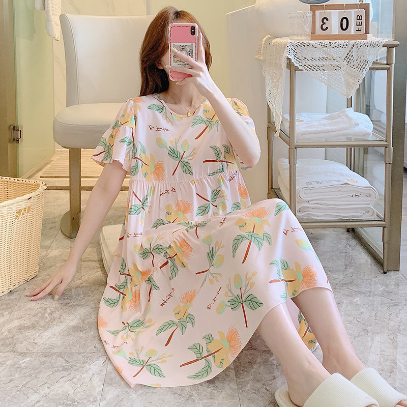 棉绸睡裙女夏季可爱薄款睡衣