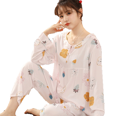 棉绸夏季可爱大码甜美春秋款睡衣