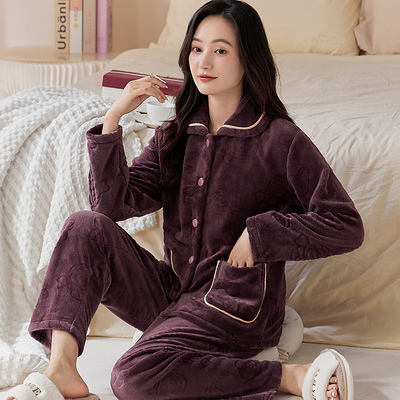 2025秋冬新款珊瑚绒女士睡衣加厚法兰绒冬天保暖可外穿家居服套装