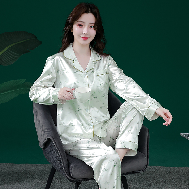 睡衣女款2025年新款春秋季长袖薄款冰丝丝绸女士高级感家居服套装