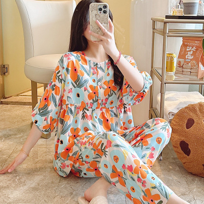 大码宽松女士人造棉家居服套装