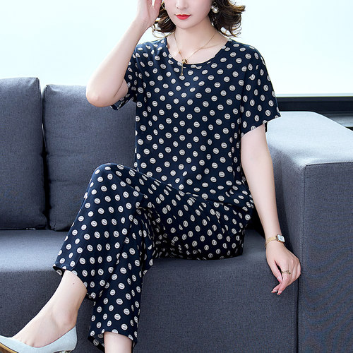 中老年妈妈棉绸女士夏季短袖睡衣