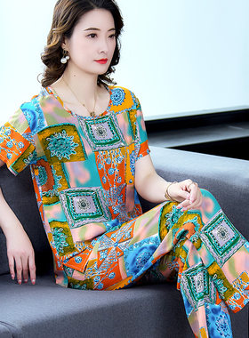 女棉绸夏季新款大码家居服两件套