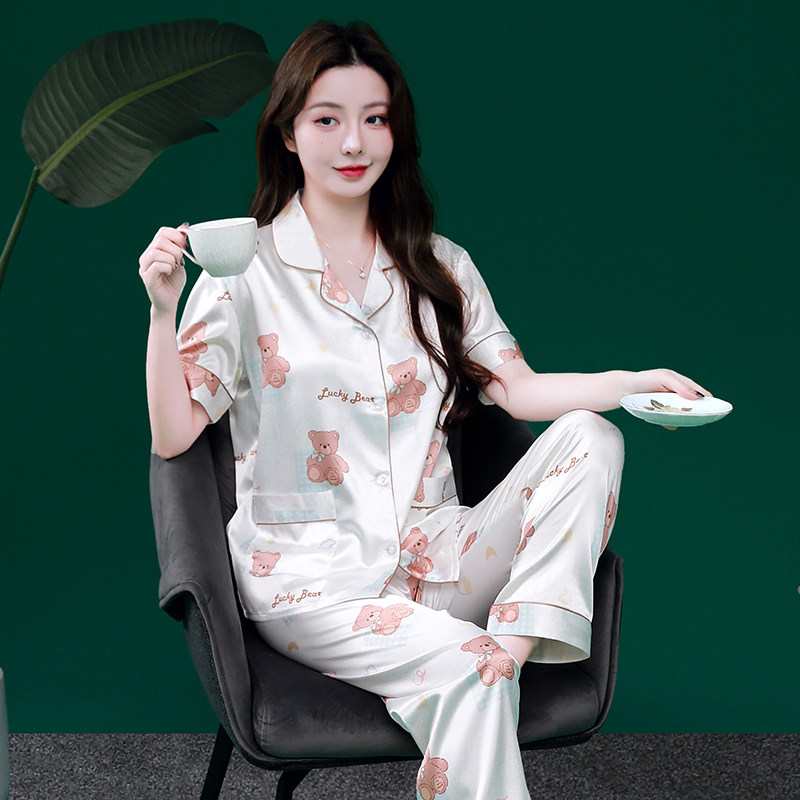 可爱短袖冰丝睡衣女夏季薄款宽松可外出女款丝绸2026年新款家居服