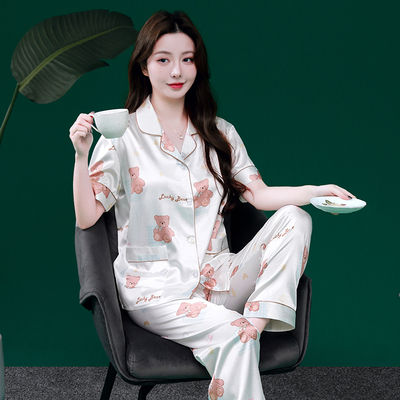 夏季薄款宽松短袖可爱冰丝女睡衣