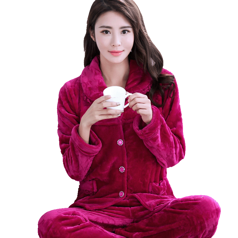 女士冬季加大码珊瑚绒中年家居服