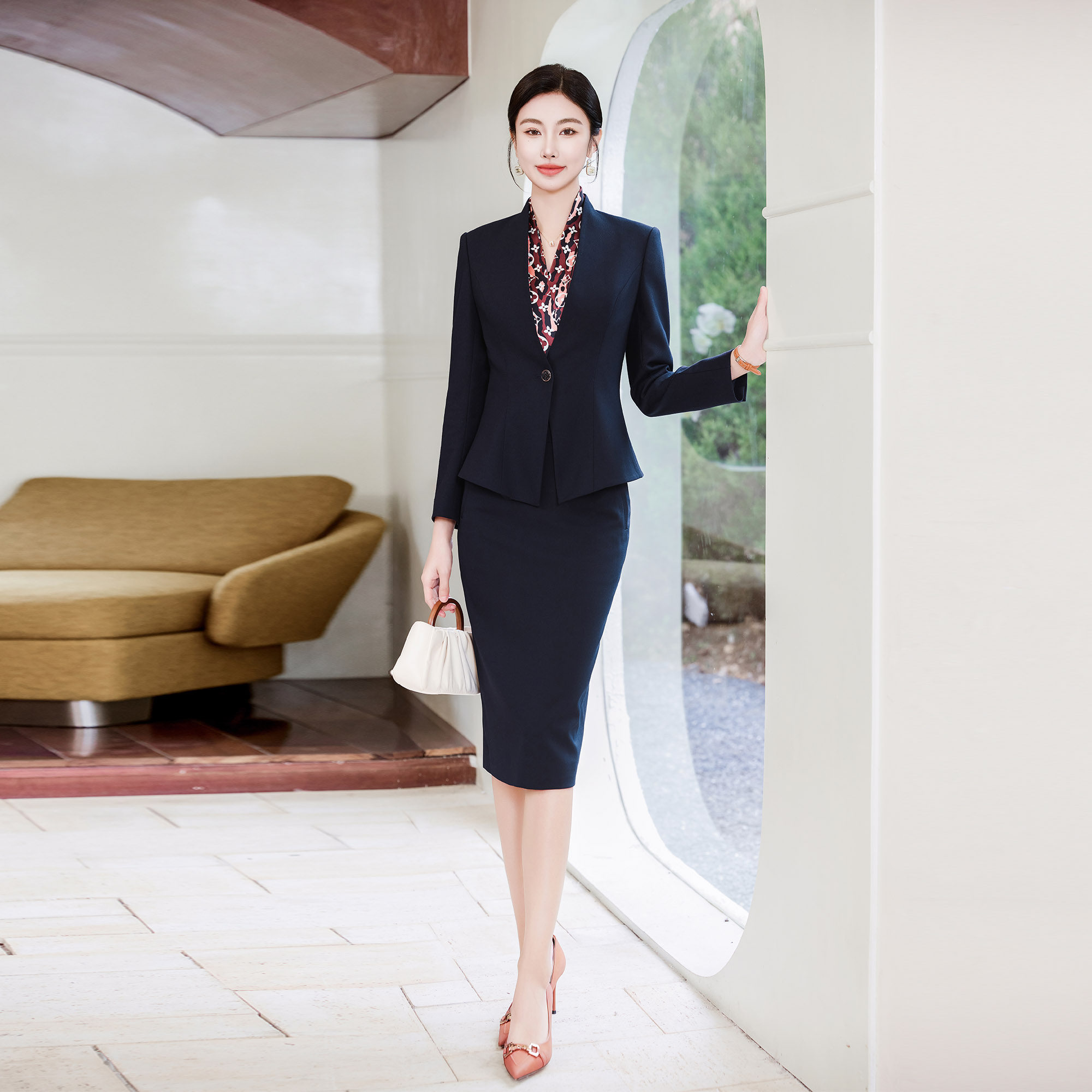 PGI职业西装女裙套装春秋气质修身一粒扣高级感职场售楼部工作服