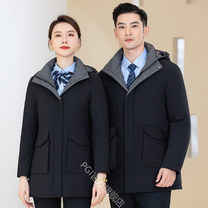 工装羽绒服男女同款中长款冬季通勤外套团购定制LOGO工作服修身