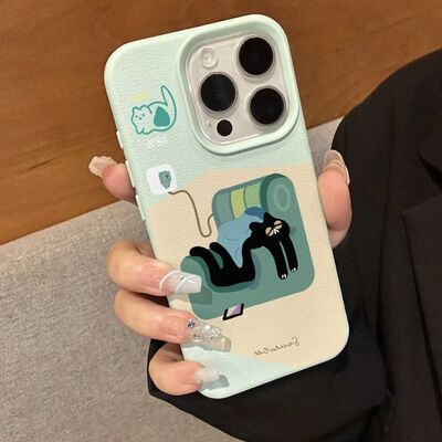 瘫软小黑猫适用iPhone17苹果全包