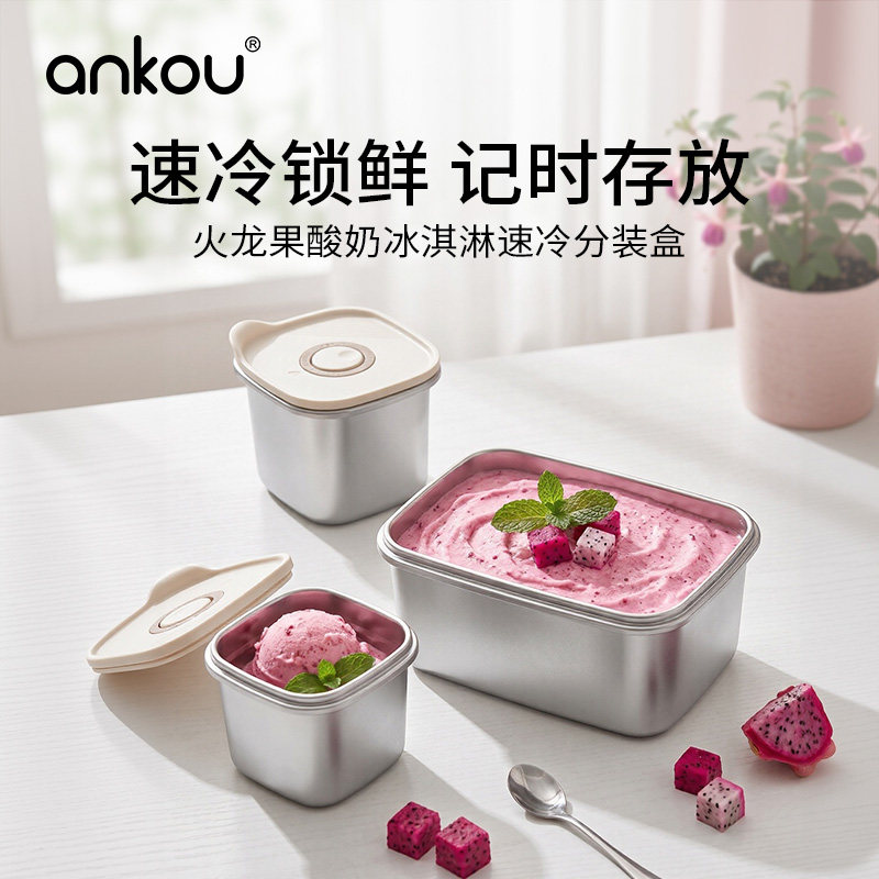 安扣不锈钢冰淇淋专用保鲜盒图片