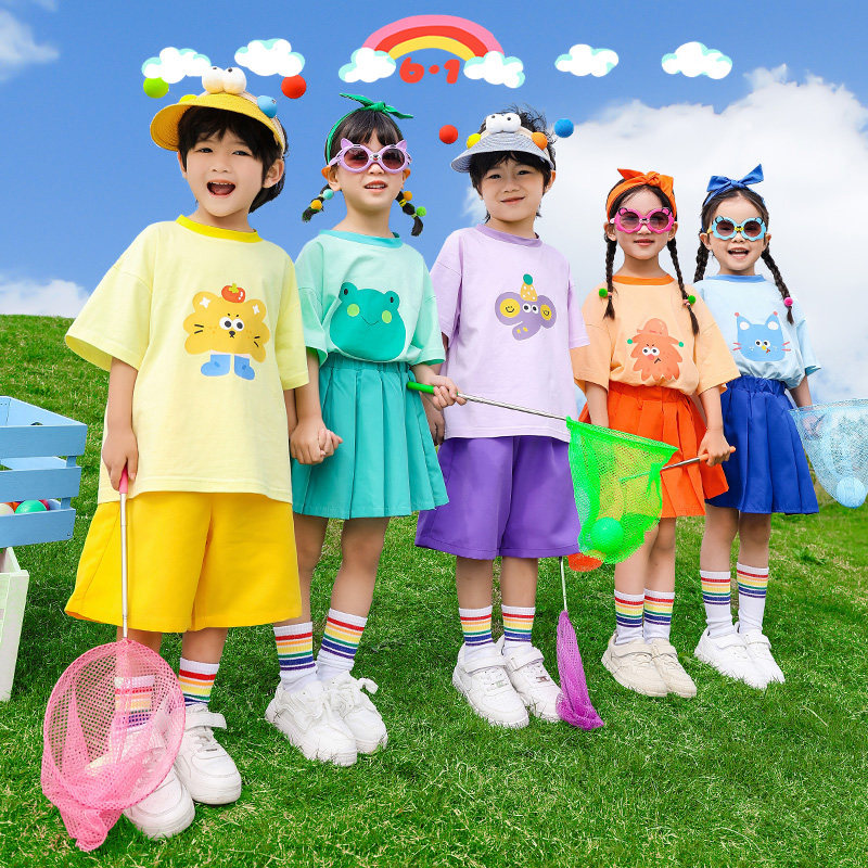 六一儿童啦啦队表演服可爱小动物糖果色短袖幼儿园舞蹈服男童演出