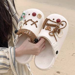 复古绳索洞洞鞋 男女日系外穿防滑eva防臭沙滩鞋 小众个性 细细条 夏