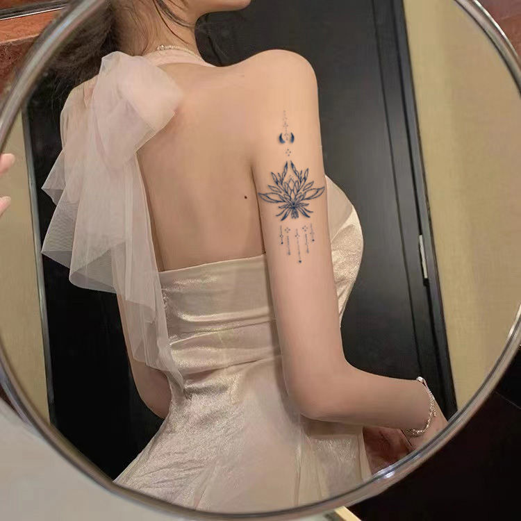 莲花指南高级感草本纹身贴女防水持久可水洗不反光