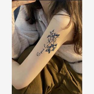 英文果汁樱花纹身贴草本半永久手臂锁骨辣妹甜酷持久防水防汗爆款