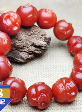 佛头手串玛瑙手链红色手工礼品