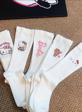 纯棉中筒白色袜子学生版长款女夏季吸汗美腿塑形中筒袜百搭堆堆袜