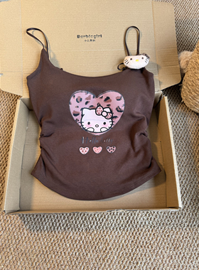 Barbiegirl/美拉德色系豹纹KT吊带可爱卡通百搭磨毛加绒收腰背心