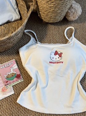 蕾丝纯欲红色波点kitty吊带女夏修身辣妹百搭蕾丝显瘦背心上衣