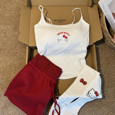 红色凯蒂猫吊带背心女夏款百搭显瘦休闲纯欲辣妹显白上衣套装