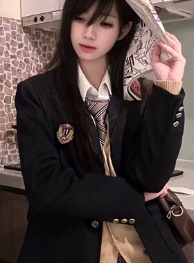 东京岁时记制服JK西装外套女校供垫肩学院风西服套装茶黑色