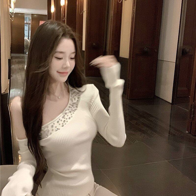 实拍实价针织衫打底上衣女2024新款白色短款设计感小众高级感秋