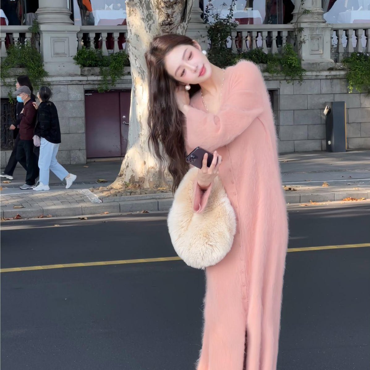 ELEVEN缪斯之恋奶fufu温柔风v领毛衣连衣裙