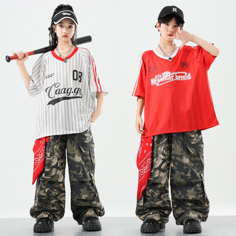 少儿潮酷帅气男女孩hiphop爵士街舞走秀架子鼓短袖T恤演出服服装