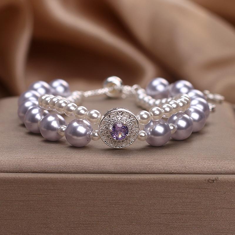 天然紫水晶珍珠手链女法式轻奢