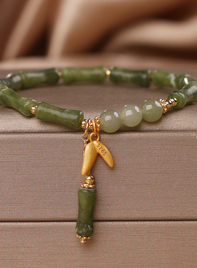 新中式橄榄竹节和田玉手链女