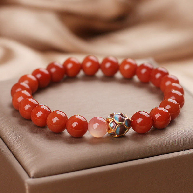 民族风天然静心莲朱砂手链男女款式佛珠手串中式本命年礼物手饰品