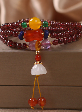 招财转运石榴石水晶女古风手链