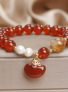 红玛瑙本命年相思豆转运手链