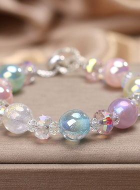 新款梦幻糖果色夜光水晶手链女