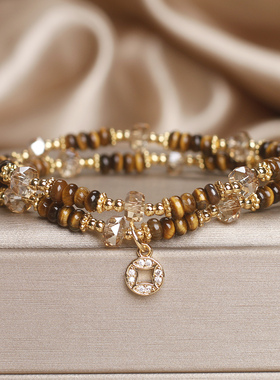 美拉德双圈虎眼石算盘珠手链女