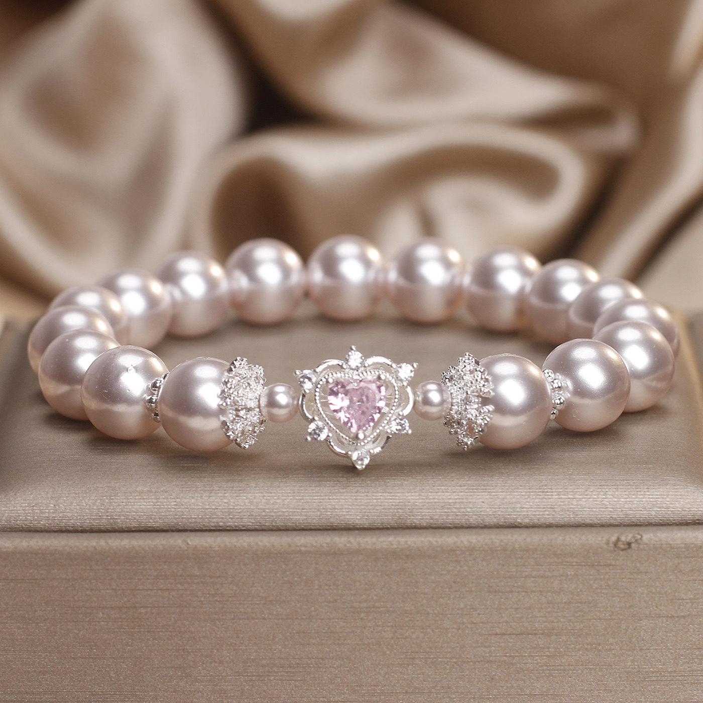 曼塔玫瑰施家珍珠手链女日韩复古轻奢粉色爱心锆石高级感手串手饰,饰品/流行首饰/时尚饰品新,手链,淘宝优惠券,粉丝福利购,淘宝优惠卷