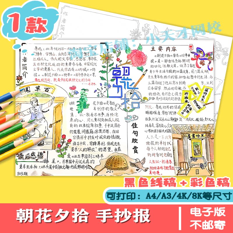 读后感人物阅读书朝花夕拾手抄报电子小报文学名人名家中小学生