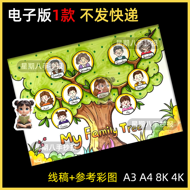 家庭树英语family tree手抄报模板电子版小学生三年级介绍家族谱