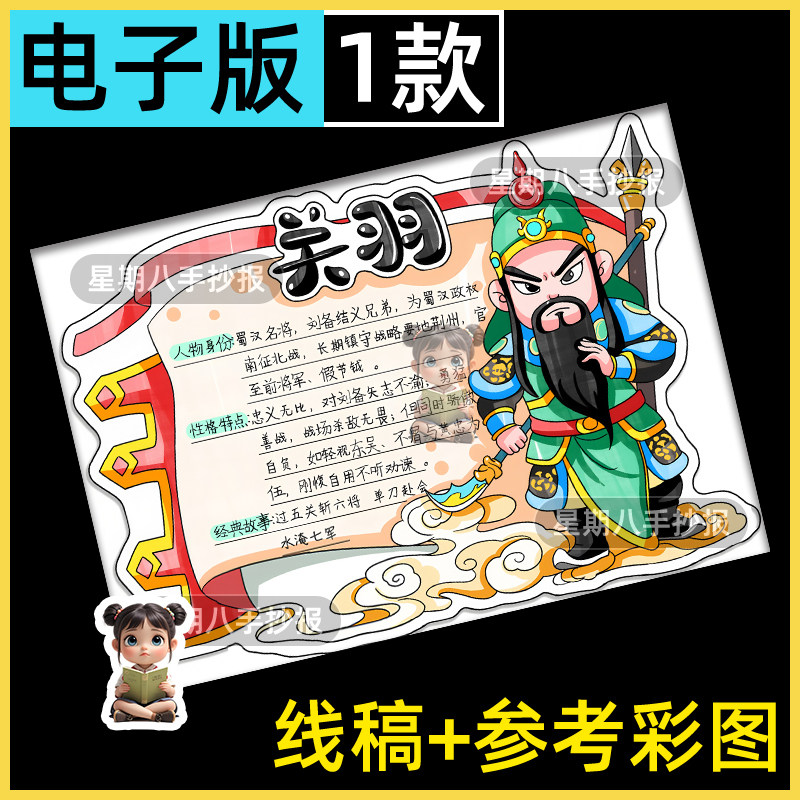 三国演义关羽历史人物卡名片档案介绍手抄报电子版四大名著读书卡