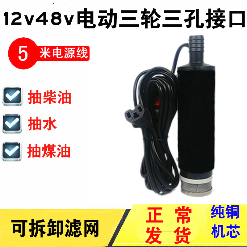 柴油12V48V60V抽水泵电动小型电动车三孔插头抽油器加油机新品