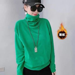 ins t恤女宽松显瘦慵懒风打底衫 欧洲站2024冬季 加绒堆堆领内搭长袖