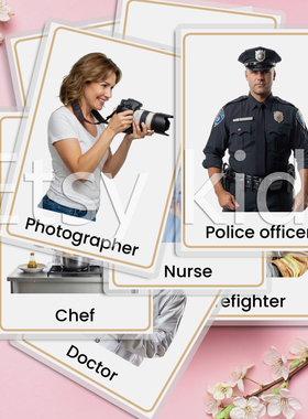 JOB职业名称幼儿英语启蒙单词卡片44张