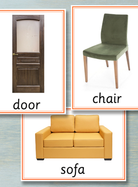 家居用品主题儿童英语单词卡片幼儿英语卡片英文启蒙卡片教具65张